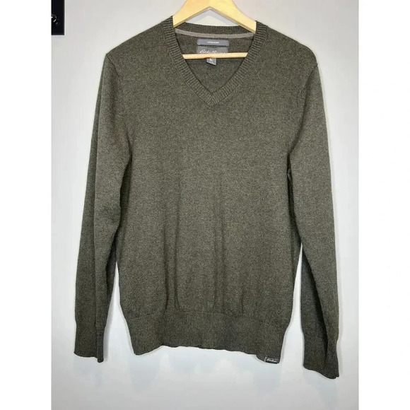 Eddie Bauer Cotton Merino Wool Blend Pullover Sweater Olive Green Mens Sz Small - Picture 1 of 6